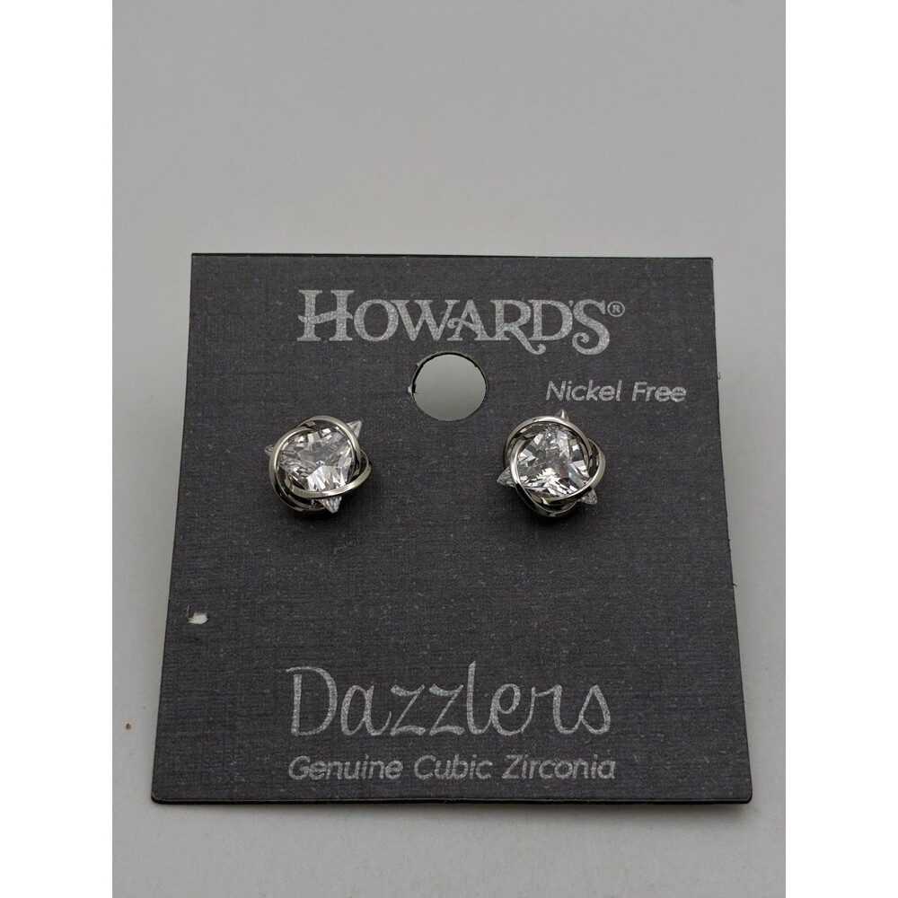 Howards Dazzlers Cubic Zirconia Stud Earrings Silver Tone Nickel Free NWT